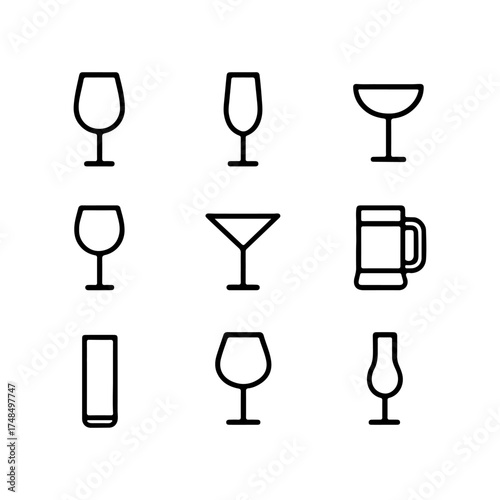 set of outline icons drink glasses vector on a white background
set of 9 line icons, vector, on a white background