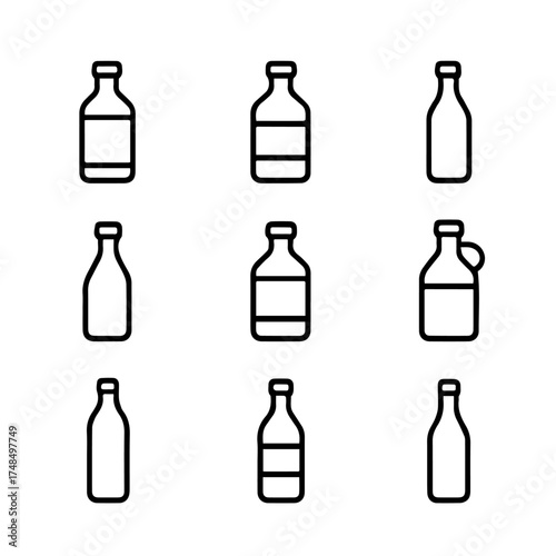 set of outline icons bottles vector on a white background
set of 9 line icons, vector, on a white background