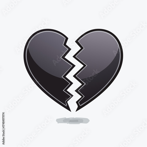 Broken heart symbol on white background grief loss and sadness concept