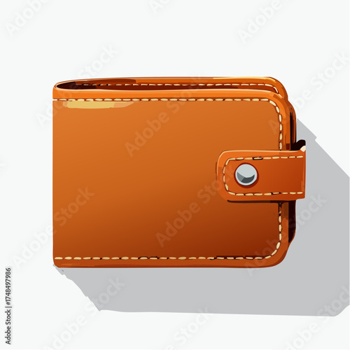 Brown leather wallet with button closure isolated on white background