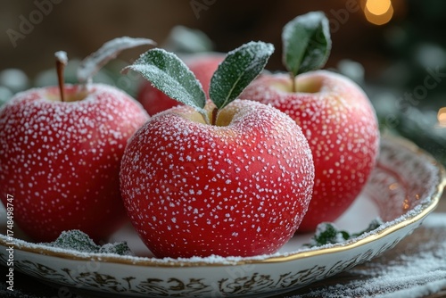 apples with frosting on a plate.