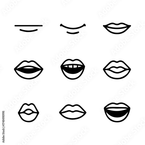 set of outline icons mouth shapes vector on a white background
set of 9 line icons, vector, on a white background