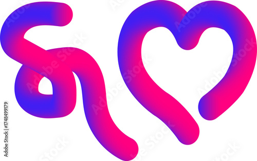 Vibrant neon heart symbol and swirl shape glowing with electric pink and blue hues