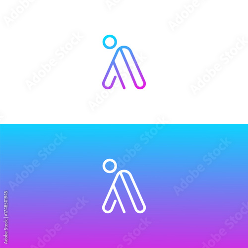 Abstract Person Line IA Logo  Gradient White and Blue Backgrounds