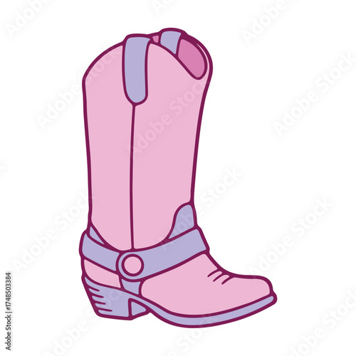 A single pink cowboy boot with light purple accents isolated on a white background illustration style