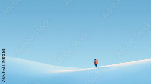 Minimalist Illustration of a Person Walking in Winter