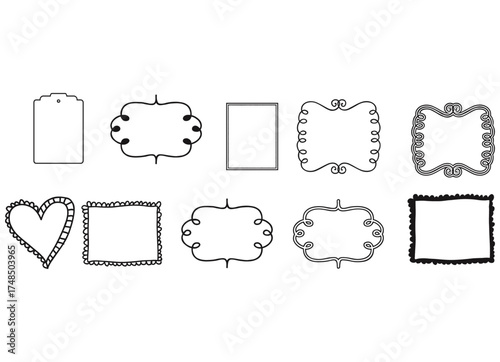 A collection of decorative frames and borders for graphic design projects, offering a variety of shapes and intricate patterns perfect for invitations, scrapbooking, and other creative endeavors
