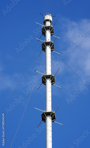 Obninsk meteorological mast against the blue sky. Obninsk, Russia