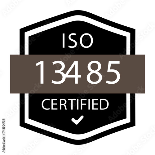 A certified quality management system seal for the medical device industry, this vector insignia illustrates successful regulatory compliance and adherence to international standards for safety