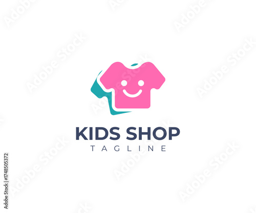 Kids Shop Logo  Happy Tshirt Brand Identity