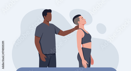 Professional physical therapy session focusing on neck adjustment and spinal manipulation to relieve patient discomfort and improve well-being with expert care