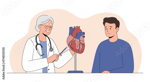 Doctor Explains Heart Anatomy to Patient Cardiovascular Health Consultation