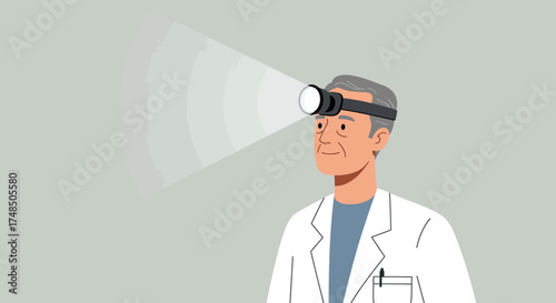Physician with Headlamp Medical Professional Equipped with Diagnostic Lighting