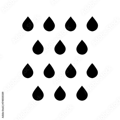 Illustration of rain drops, symbolizing weather, nature, or water cycle in a simple and minimalist design, suitable for icons or graphics