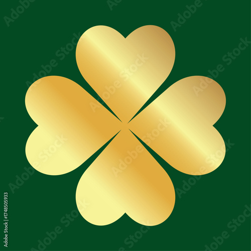 Gold Four leaf clover vector icon. Lucky and happiness concept. St Patrick's Day. Lucky Four-leaf clover. Shamrock golden shiny four leaf clover icon. Good luck theme, lottery and winning concept.
