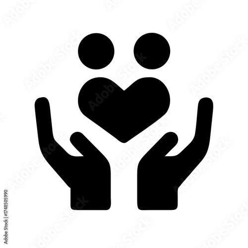 Vector art of a symbol of love and togetherness, depicting two people with a heart between them, cradled by hands, a representation of unity