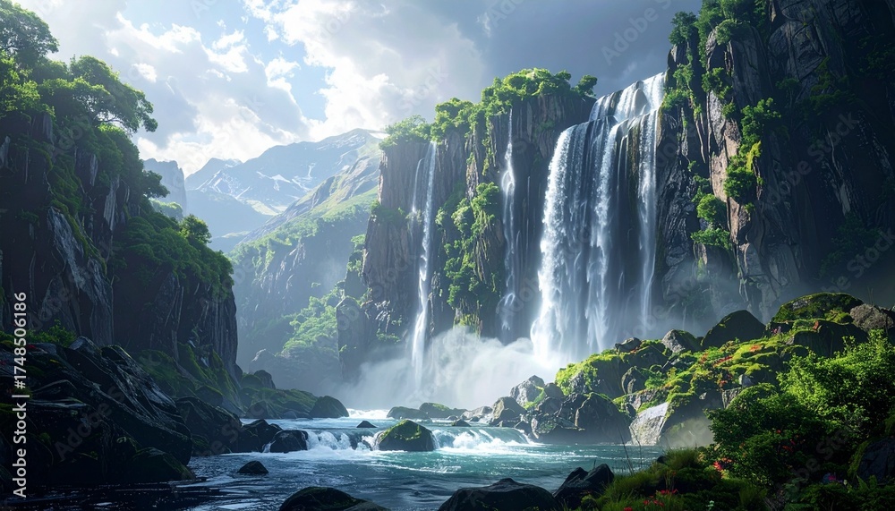 Fototapeta premium Mystical waterfall landscape image