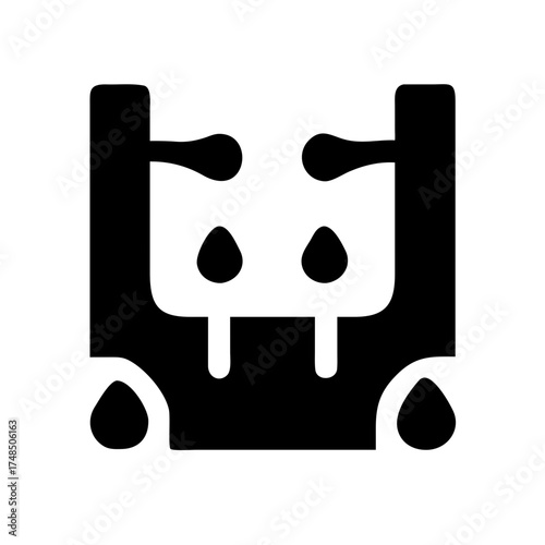 Vector art of black silhouette of a cow udder with teats and milk drops, representing dairy farming, animal husbandry, or the source of milk