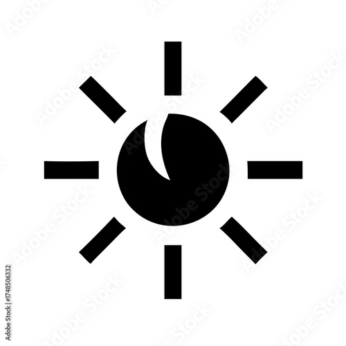 Vector art of graphic illustration of a sun with a crescent shape inside, representing brightness adjustment or a partial eclipse