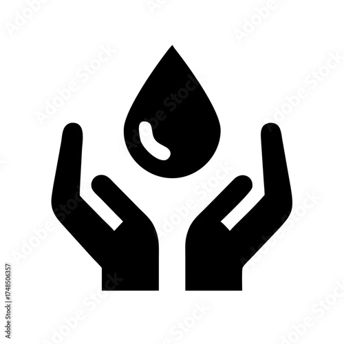 Vector art of hands holding a water drop, representing conservation, purity, and the vital role of water for life and environmental sustainability