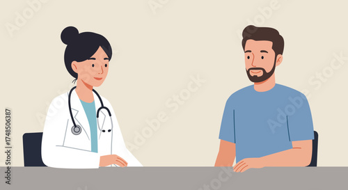 Doctor consults with a patient in a medical examination room, healthcare consultation