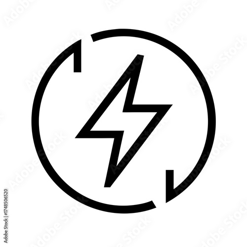 Vector art of lightning bolt in circle black vector icon for energy, power, electricity, and charging applications and graphic design projects