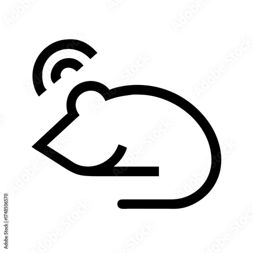 Vector art of minimalist mouse icon simple line art of a rodent with a curved tail and ear, perfect for logos, branding, or design elements