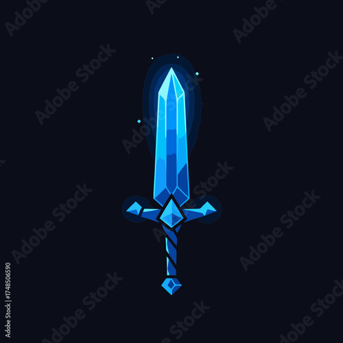 Glowing Crystalline Ice Sword Vector Illustration with Magical Blue Aura