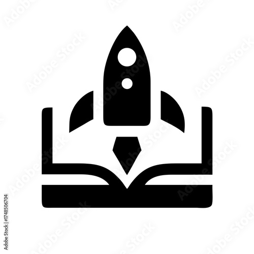 Vector art of rocket ship launching from an open book, symbolizing education, learning, and the power of knowledge to propel success