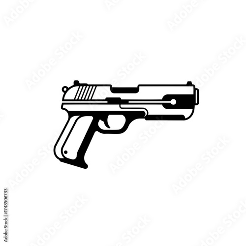Sleek Black and White Semi-Automatic Handgun Vector Illustration
