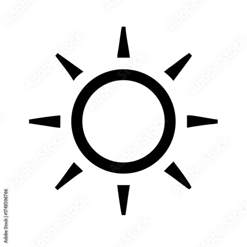 Vector art of simple graphic illustration of a sun with rays emanating from a central circle, representing light, warmth, and energy