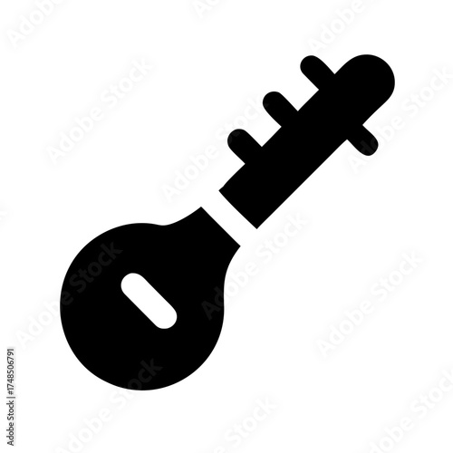 Vector art of sitar icon a traditional indian stringed instrument with a long neck and round body, perfect for music, culture, and design