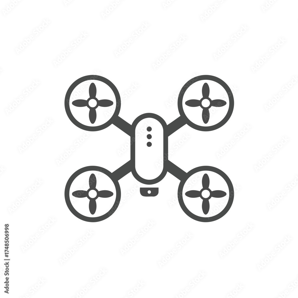 Fototapeta premium Monochromatic Flat Design Quadcopter Drone Line Art Vector Illustration
