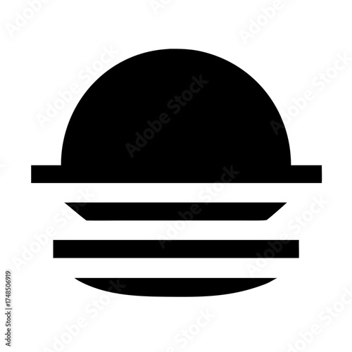 Vector art of sunset icon symbol of a setting sun over the horizon, representing the end of the day and the transition to night