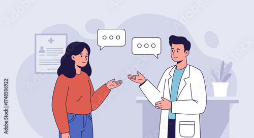 Illustration of a doctor discussing medical information with a patient, representing healthcare communication and consultation