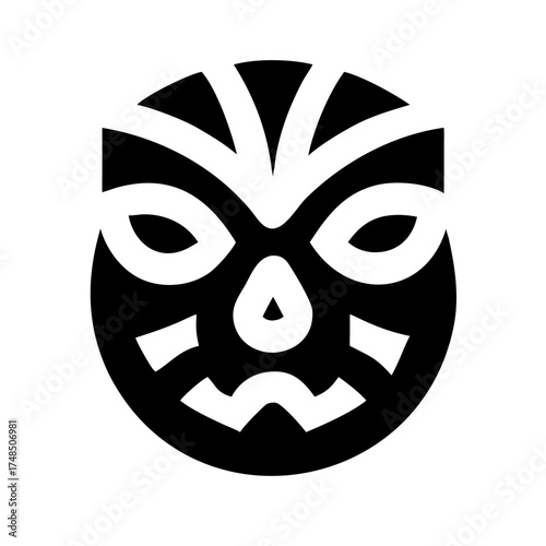 Vector art of tribal mask icon, featuring a stylized face with intricate patterns, representing cultural heritage and artistic expression in a simple design