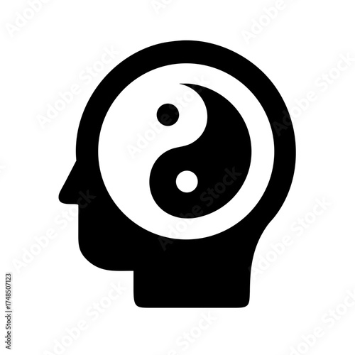 Vector art of yin yang symbol in the head represents balance, harmony, and the interconnectedness of opposing forces in the mind and thoughts