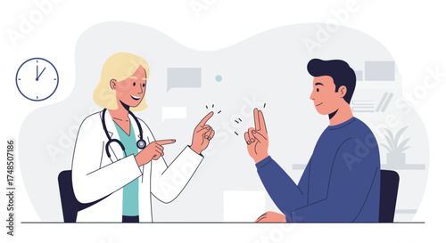 Doctor communicates with patient using sign language in a medical consultation