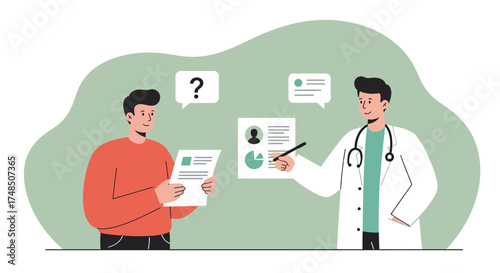 Doctor Explaining Medical Report to Patient with Question Mark