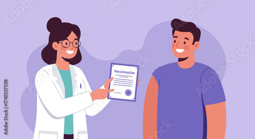 Doctor Showing Vaccination Card to Vaccinated Patient, Healthcare and Immunization Concept