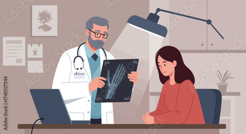Doctor Explains X-Ray Result to Patient in Consultation Room