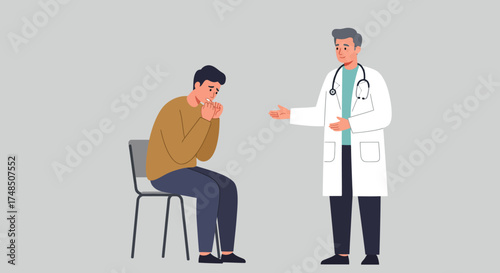 A doctor consults with a patient exhibiting symptoms of illness, discussing potential treatment and recovery options for their health concerns