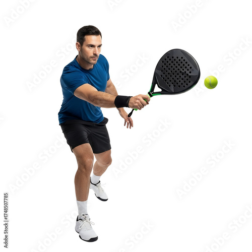 Professional Padel Player Reaching Forward With Racket to Hit The Ball