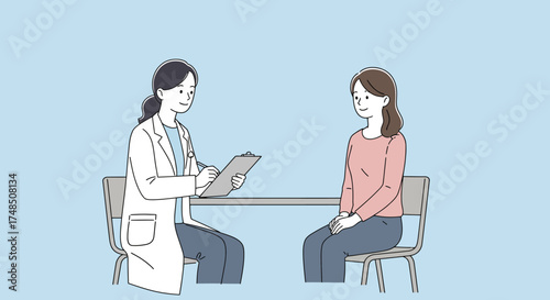 Caring female doctor provides a thoughtful consultation and professional medical advice to a patient in a clinic setting