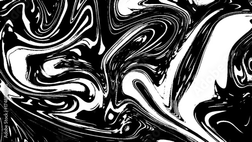 Black and white liquid texture. Hand drawn marbling illustration. Abstract vector background. Monochrome marble pattern.