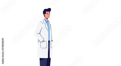 A cartoon doctor in a white coat with hands in pockets, isolated on white background