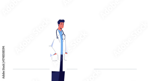 Doctor in White Coat Illustration - Healthcare Professional in Simple Flat Design Style