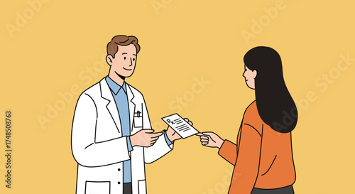 Doctor providing professional medical advice and important health documents to a female patient during a healthcare consultation, emphasizing effective communication and patient support