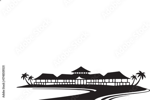 Tropical Island Resort Silhouette Graphic