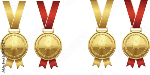this second set of medals is giving major “elite tier” vibes—four golds in a row, each with a starburst center that practically radiates excellence.